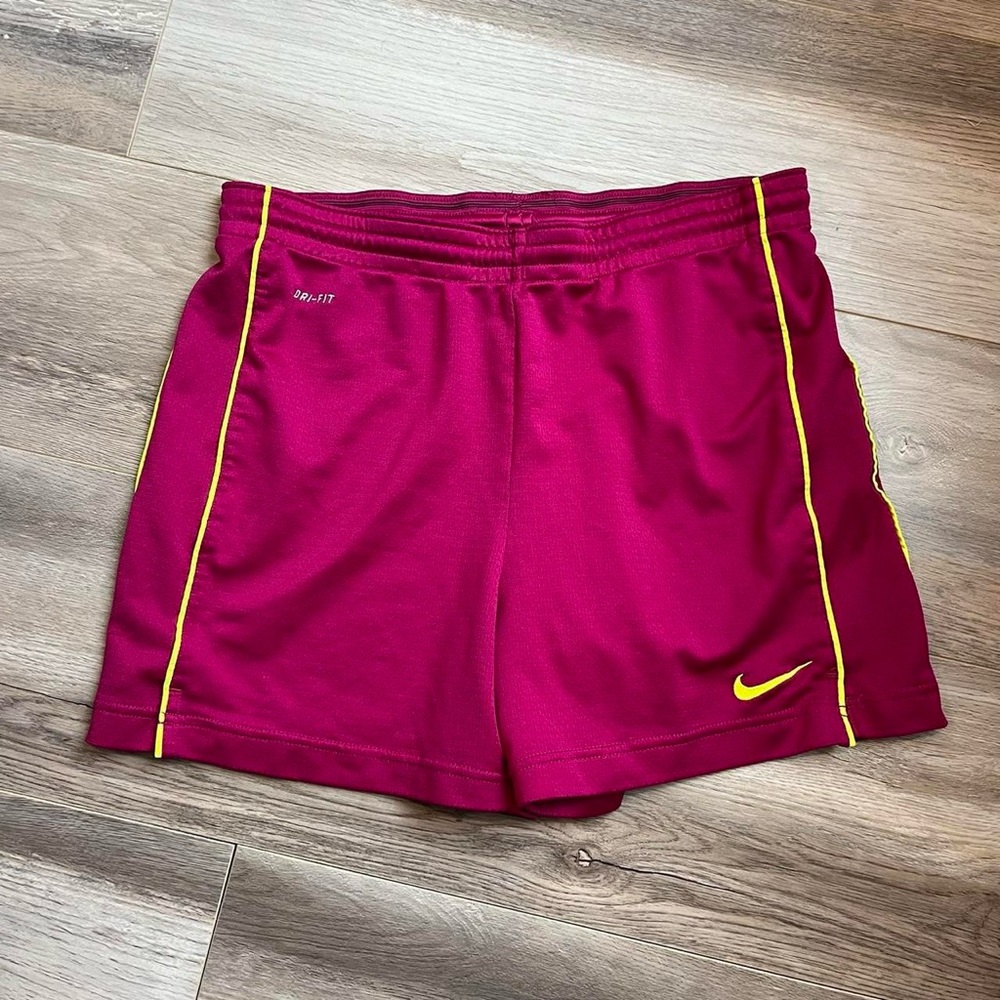 Nike Dri Fit Pink and Yellow High Waisted Athletic Shorts